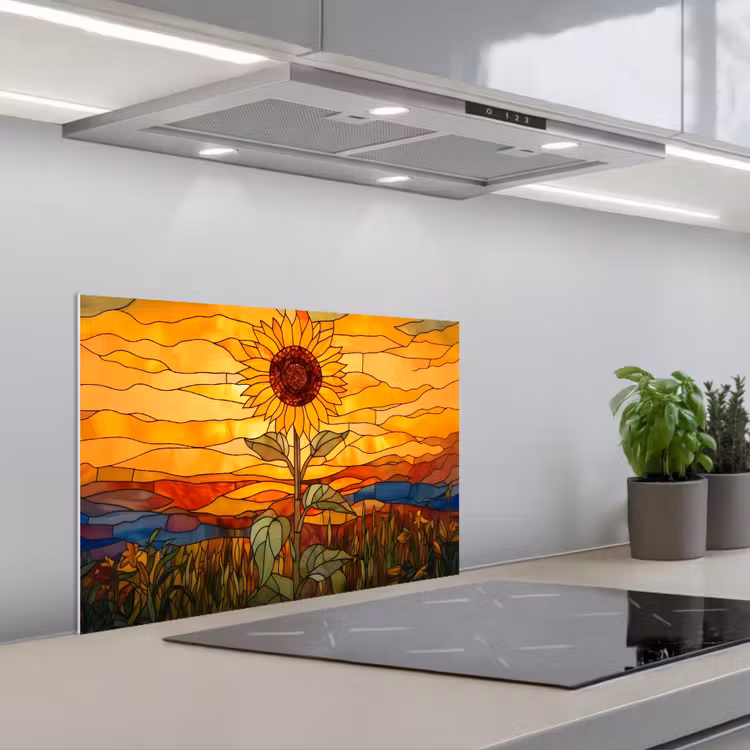 Spatscherm keuken - Zonnebloem - Mozaïek - Zonsondergang - Geel — 5