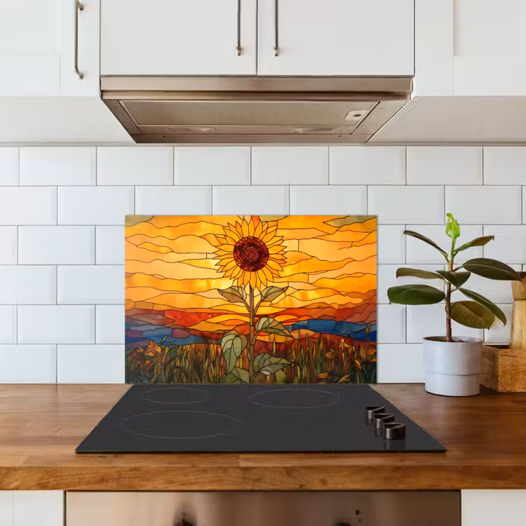 Spatscherm keuken - Zonnebloem - Mozaïek - Zonsondergang - Geel — 6