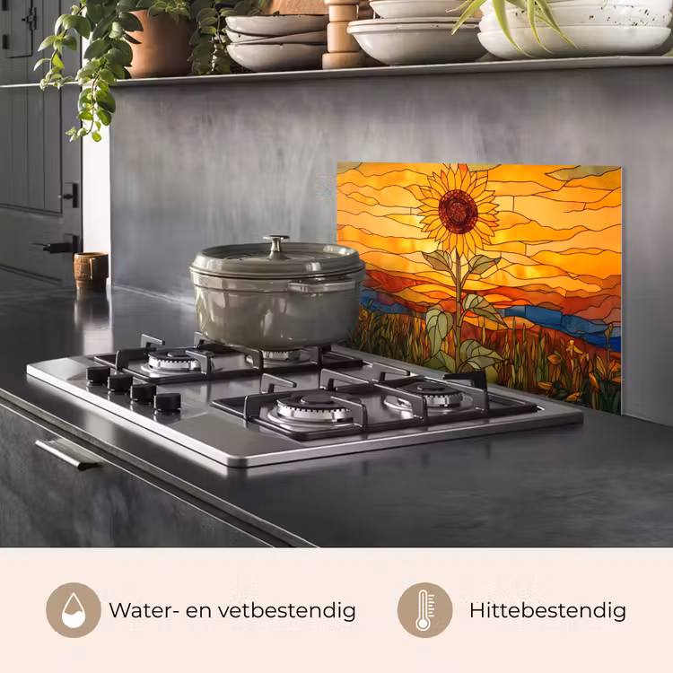 Spatscherm keuken - Zonnebloem - Mozaïek - Zonsondergang - Geel — 7
