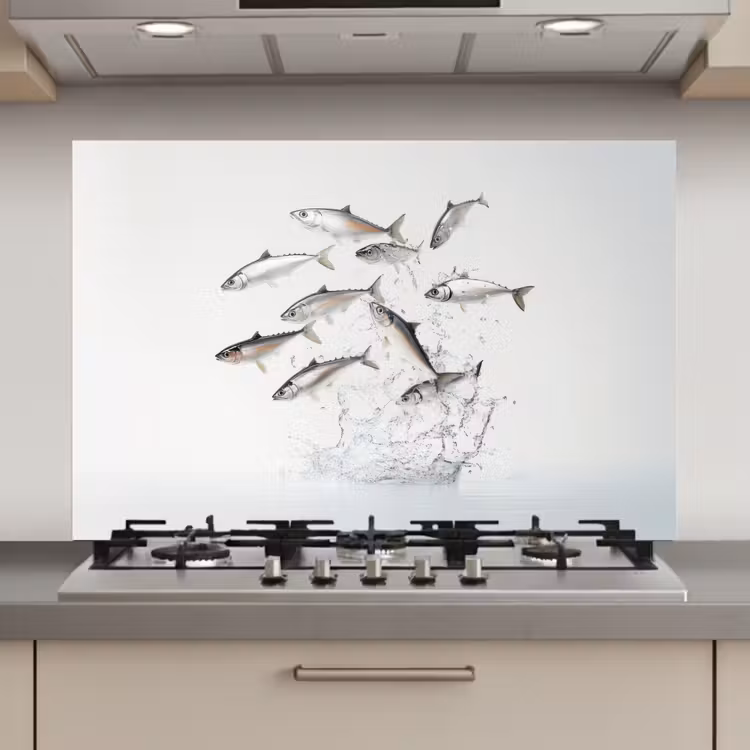 Spatscherm keuken - Vissen - Water - Wit — 1