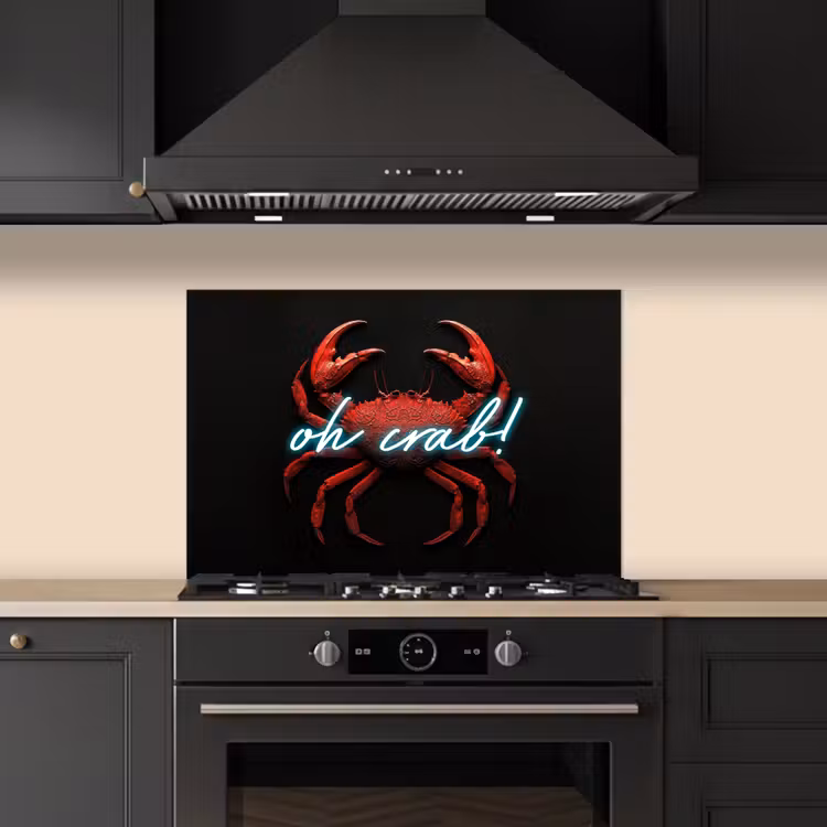 Spatscherm keuken - Krab - Rood - Neon - Quote — 2