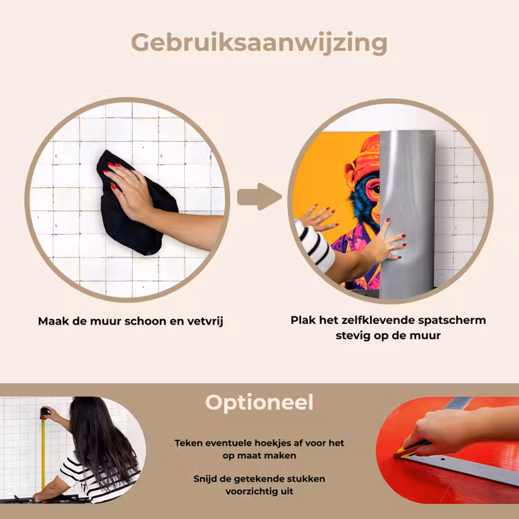 Spatscherm keuken - Aap - Kimono - Bloemen - Hoofdtooi — 8