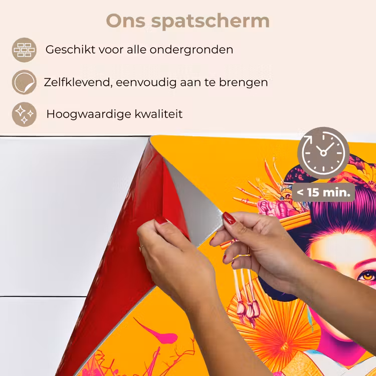 Spatscherm keuken - Bloemen - Vrouw - Kimono - Roze — 4