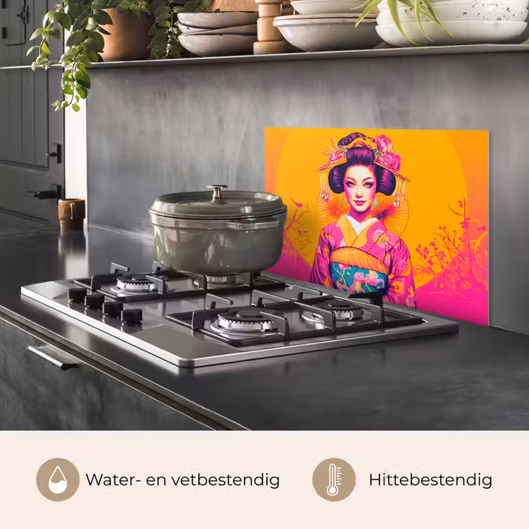 Spatscherm keuken - Bloemen - Vrouw - Kimono - Roze — 7
