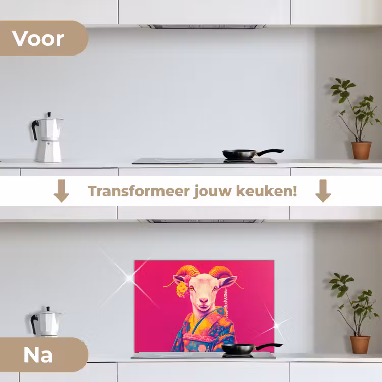 Spatscherm keuken - Geit - Hoorns - Kimono - Kleurrijk — 3