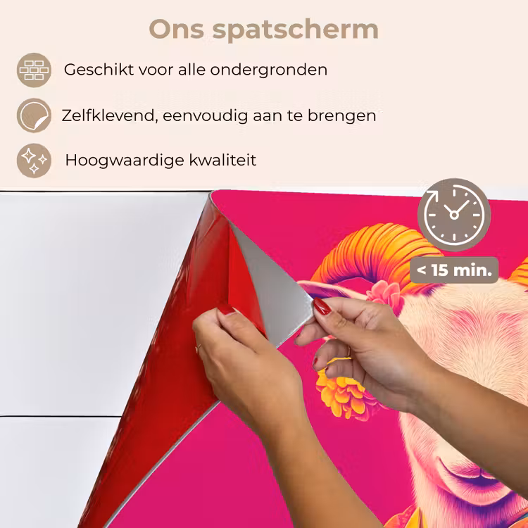 Spatscherm keuken - Geit - Hoorns - Kimono - Kleurrijk — 4