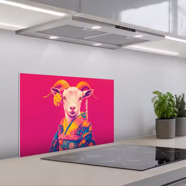 Spatscherm keuken - Geit - Hoorns - Kimono - Kleurrijk — 5