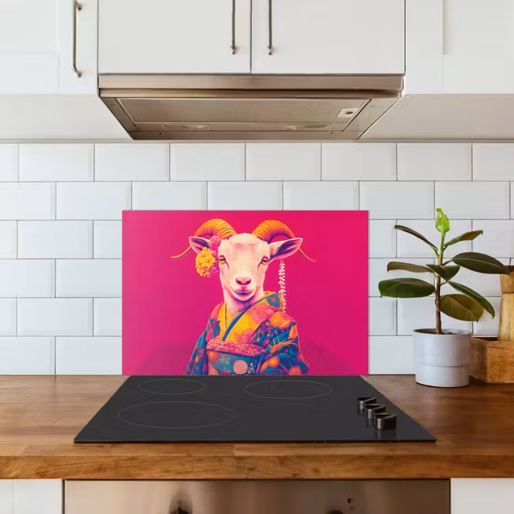 Spatscherm keuken - Geit - Hoorns - Kimono - Kleurrijk — 6
