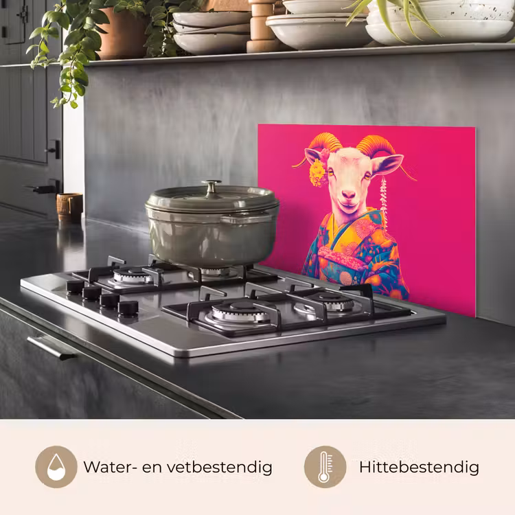 Spatscherm keuken - Geit - Hoorns - Kimono - Kleurrijk — 7