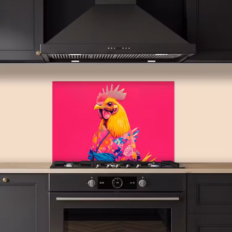 Spatscherm keuken - Haan - Kleurrijk - Kimono - Roze — 2