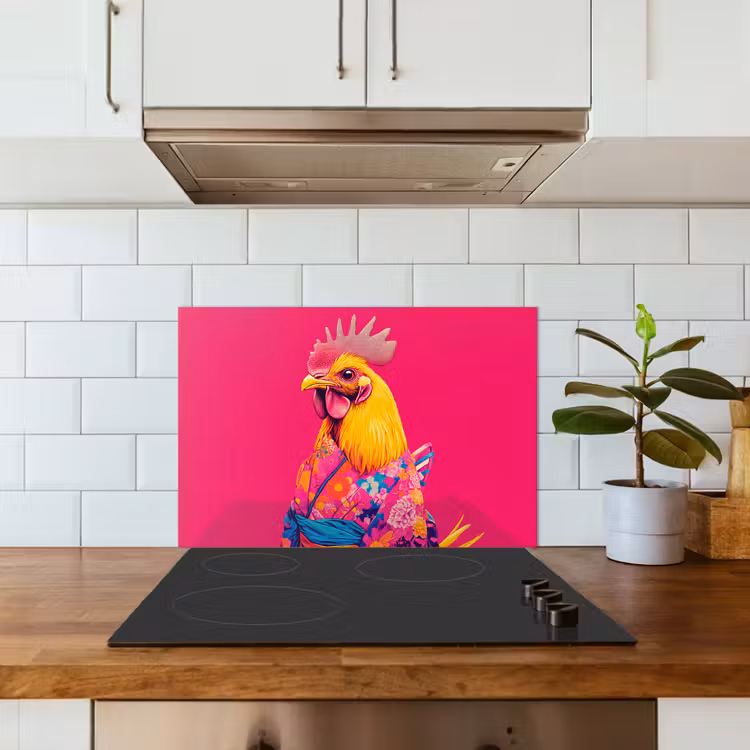 Spatscherm keuken - Haan - Kleurrijk - Kimono - Roze — 6