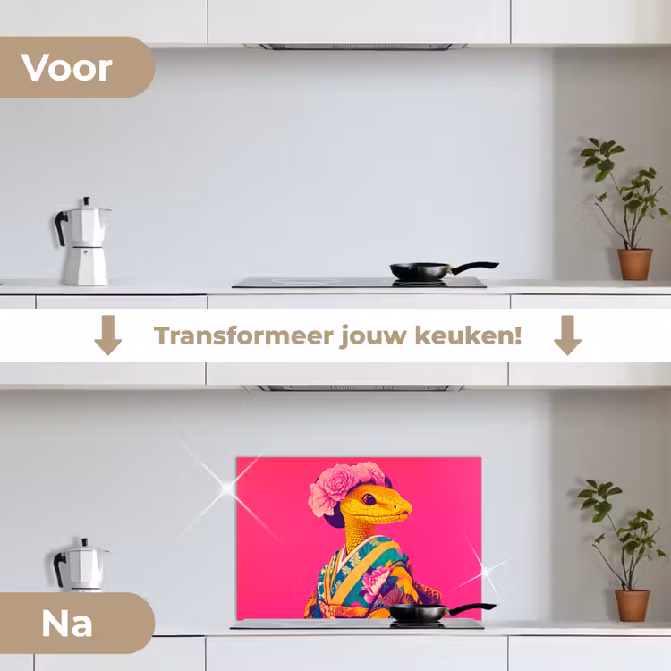 Spatscherm keuken - Hagedis - Bloemen - Roze - Kimono — 3