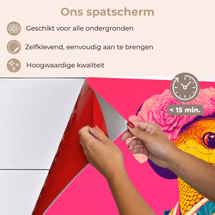 Spatscherm keuken - Hagedis - Bloemen - Roze - Kimono — 4