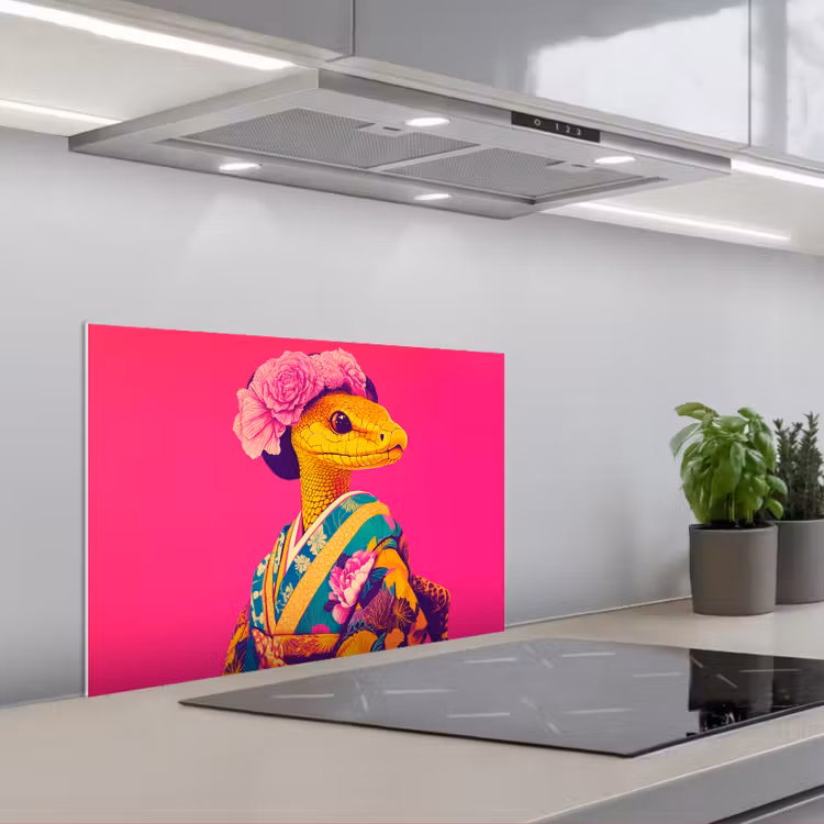 Spatscherm keuken - Hagedis - Bloemen - Roze - Kimono — 5