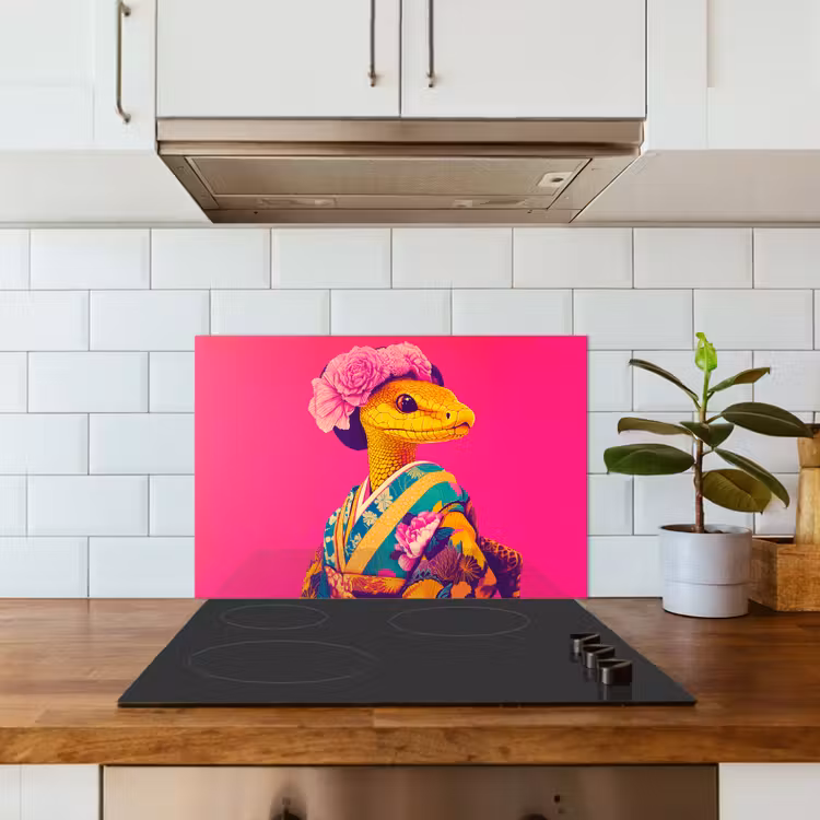 Spatscherm keuken - Hagedis - Bloemen - Roze - Kimono — 6