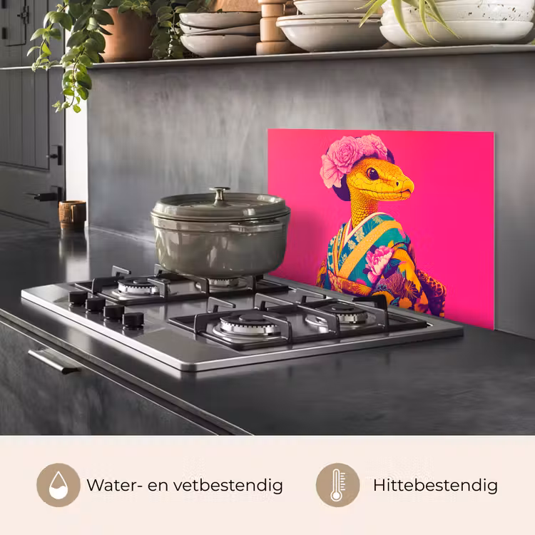 Spatscherm keuken - Hagedis - Bloemen - Roze - Kimono — 7