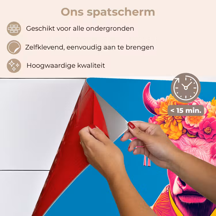 Spatscherm keuken - Koe - Bloemenkrans - Oorhangers - Kimono — 4