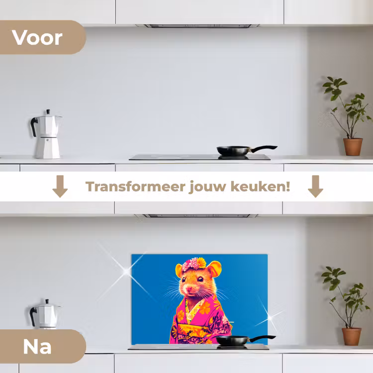 Spatscherm keuken - Muis - Kimono - Bloemen - Blauw — 3