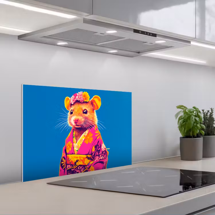 Spatscherm keuken - Muis - Kimono - Bloemen - Blauw — 5