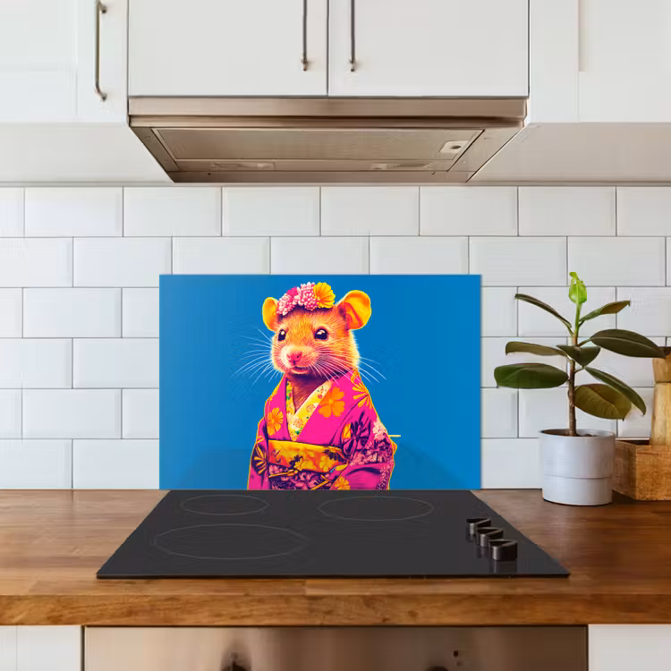 Spatscherm keuken - Muis - Kimono - Bloemen - Blauw — 6