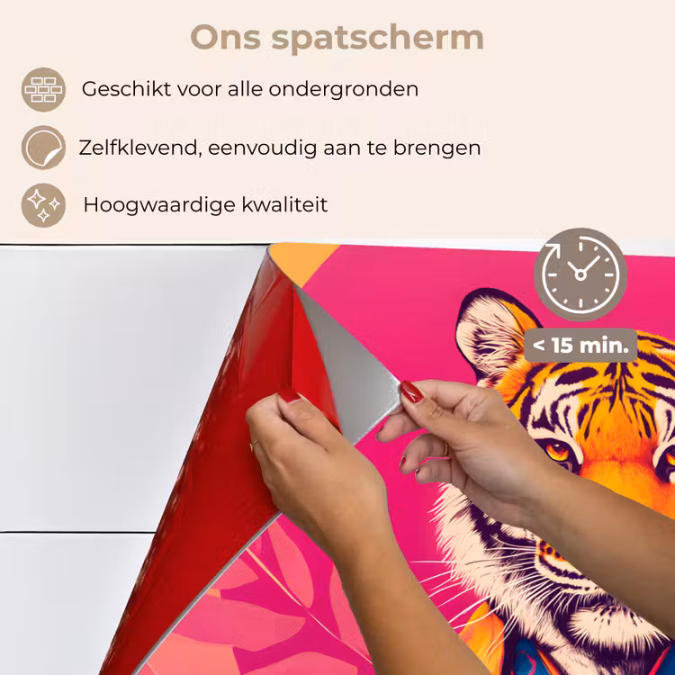 Spatscherm keuken - Tijger - Kimono - Planten - Roze — 4
