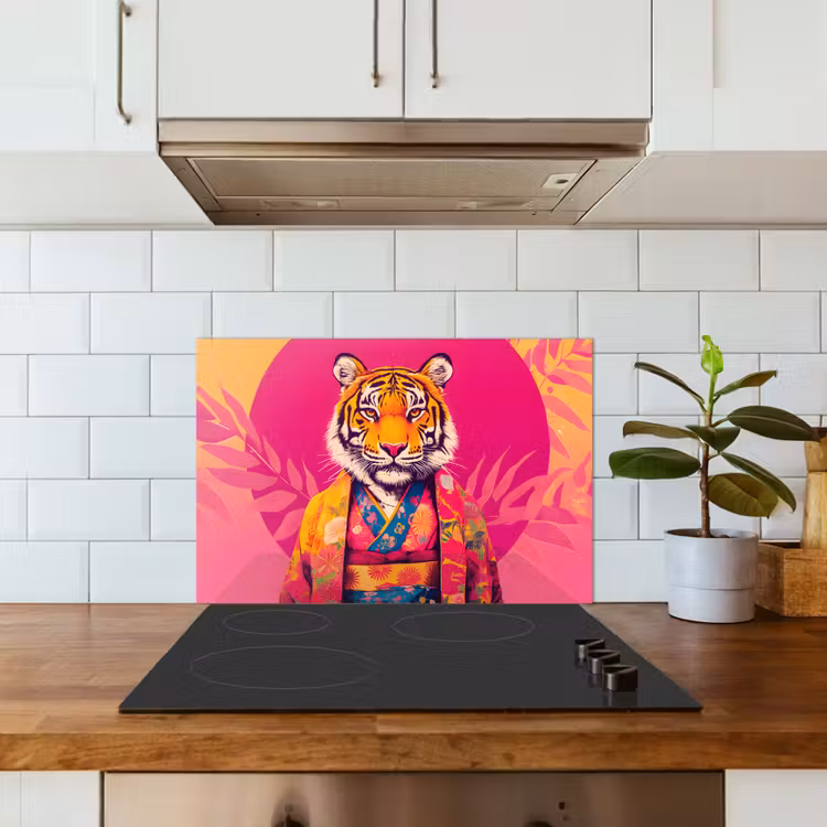 Spatscherm keuken - Tijger - Kimono - Planten - Roze — 6