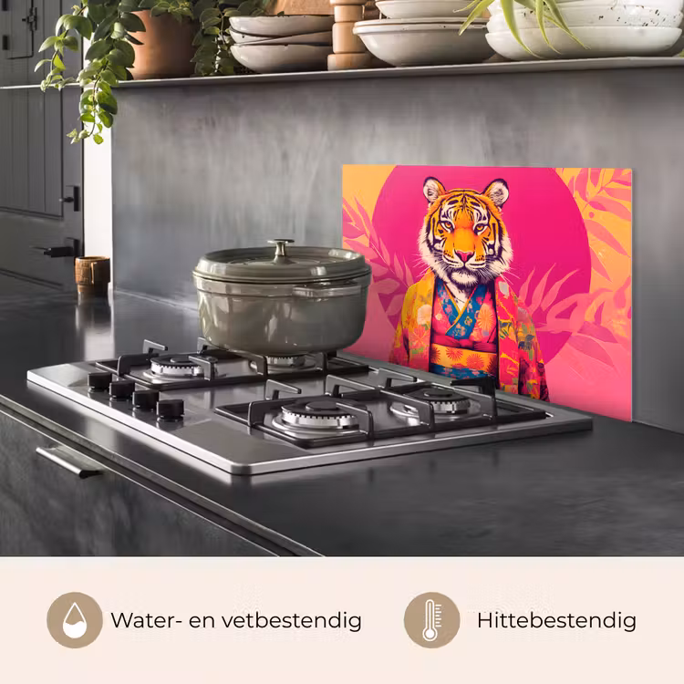 Spatscherm keuken - Tijger - Kimono - Planten - Roze — 7