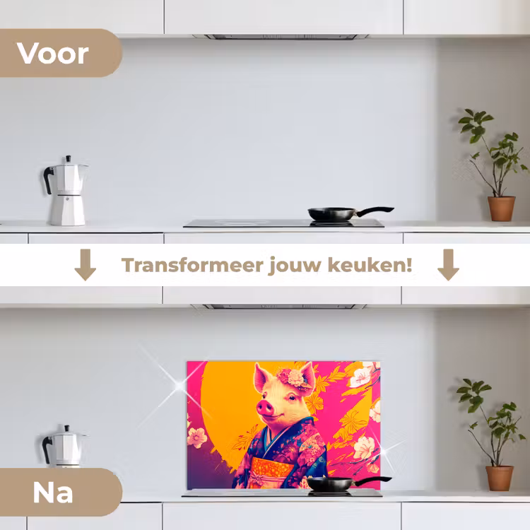 Spatscherm keuken - Varken - Bloemkroon - Kimono - Abstract — 3