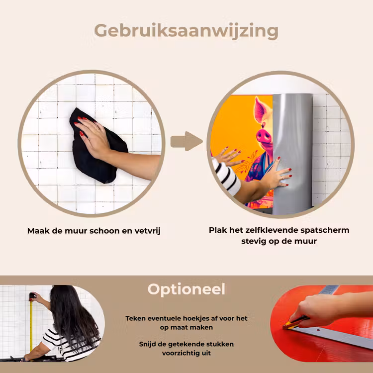 Spatscherm keuken - Varken - Bloemkroon - Kimono - Abstract — 8