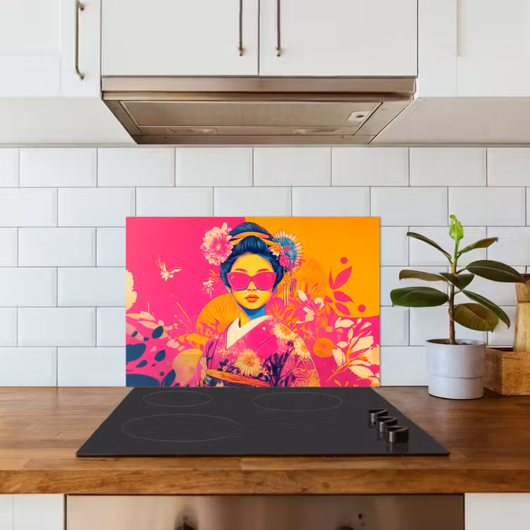 Spatscherm keuken - Vrouw - Zonnebril - Abstract - Oranje — 6