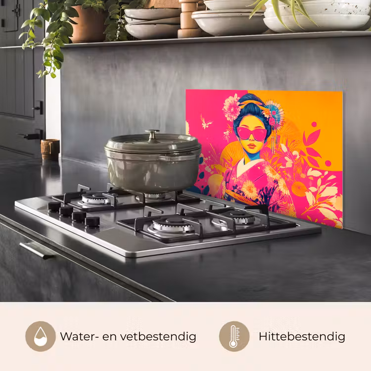 Spatscherm keuken - Vrouw - Zonnebril - Abstract - Oranje — 7