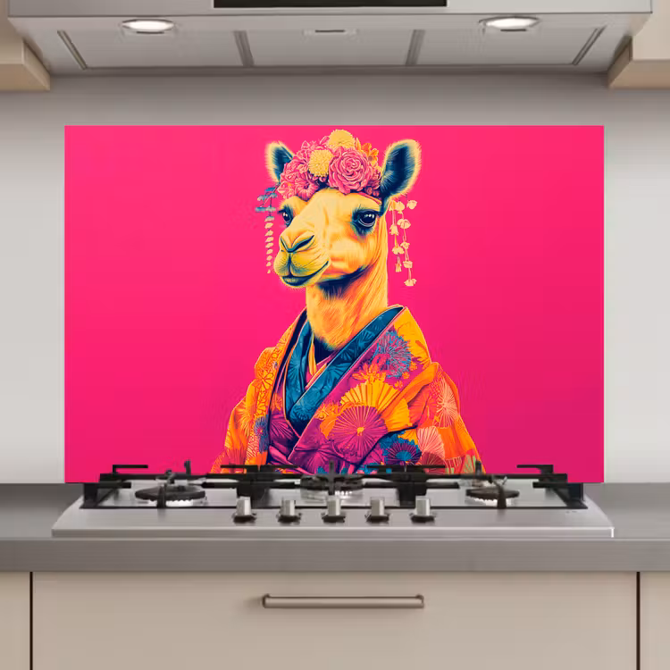 Spatscherm keuken - Kameel - Bloemen - Kimono - Waaiers — 1