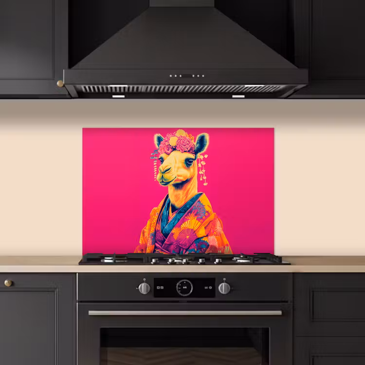 Spatscherm keuken - Kameel - Bloemen - Kimono - Waaiers — 2