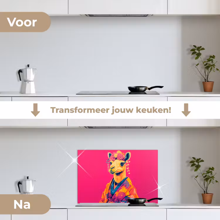 Spatscherm keuken - Kameel - Bloemen - Kimono - Waaiers — 3