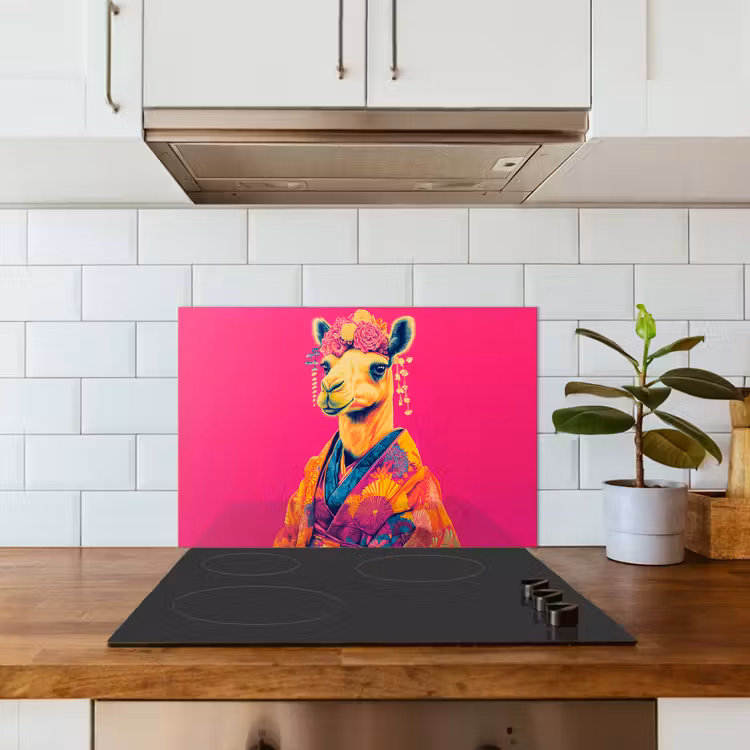 Spatscherm keuken - Kameel - Bloemen - Kimono - Waaiers — 6
