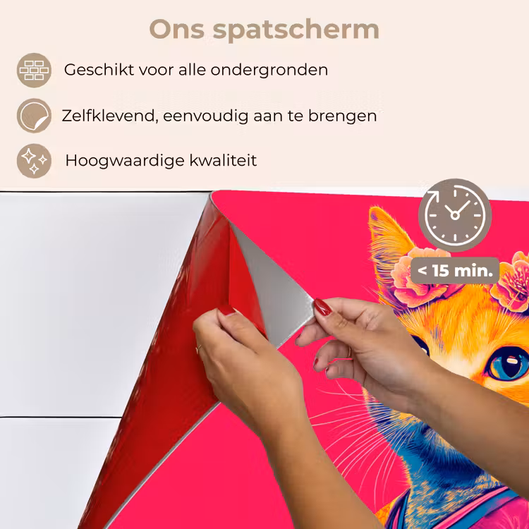 Spatscherm keuken - Kat - Kimono - Bloemen - Roze — 4