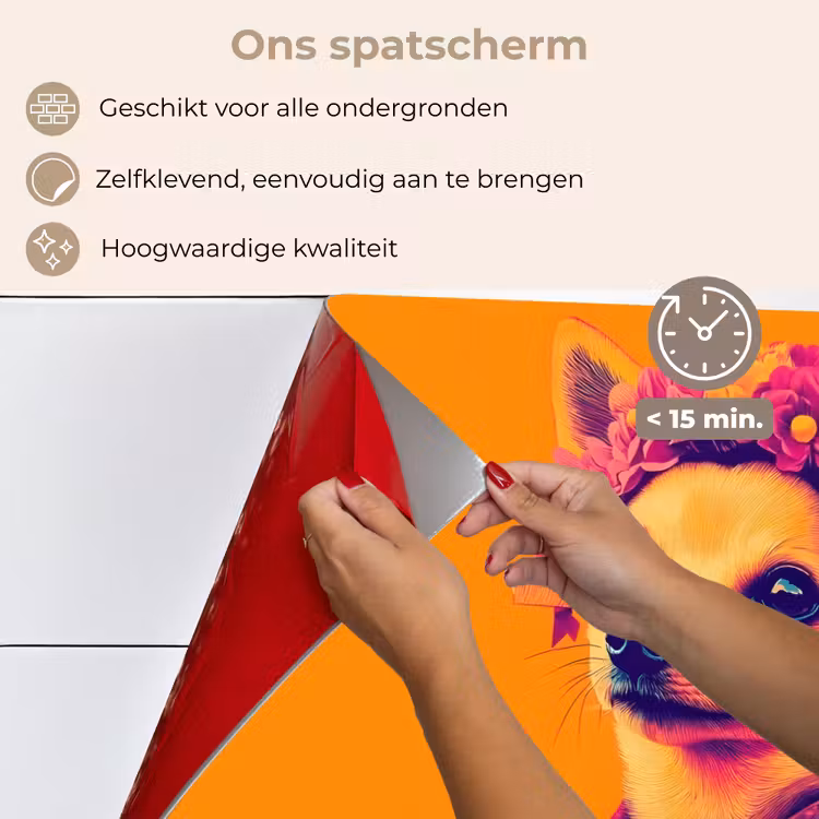 Spatscherm keuken - Kimono - Hondje - Bloemenkroon - Oranje — 4