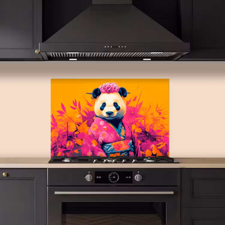 Spatscherm keuken - Kimono - Roze - Panda - Bloemenkroon — 2