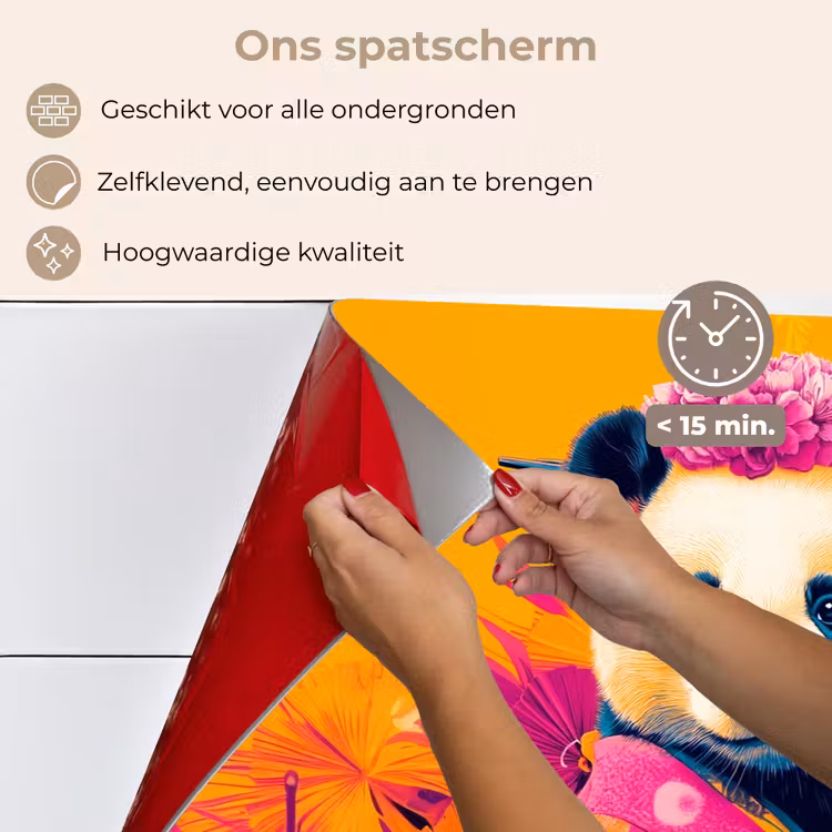 Spatscherm keuken - Kimono - Roze - Panda - Bloemenkroon — 4