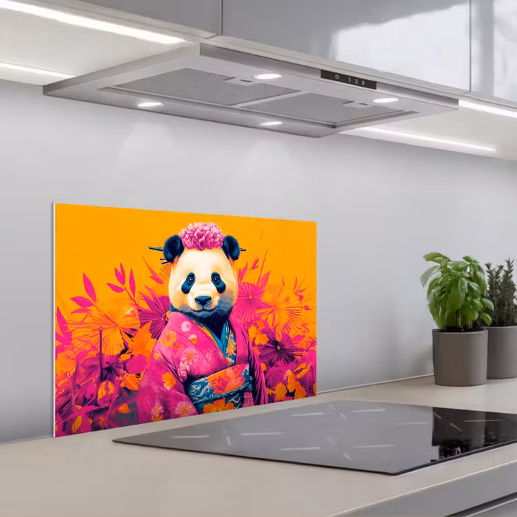 Spatscherm keuken - Kimono - Roze - Panda - Bloemenkroon — 5
