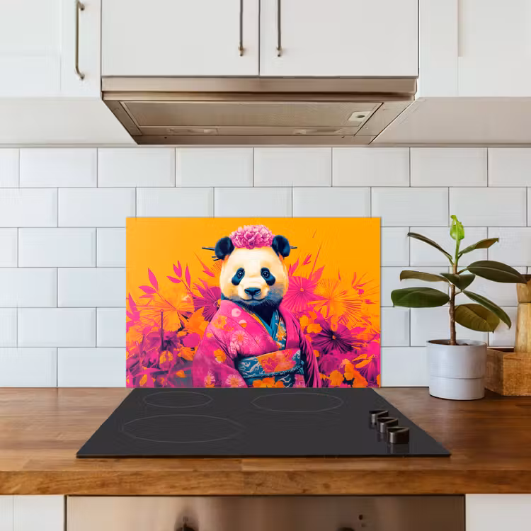 Spatscherm keuken - Kimono - Roze - Panda - Bloemenkroon — 6