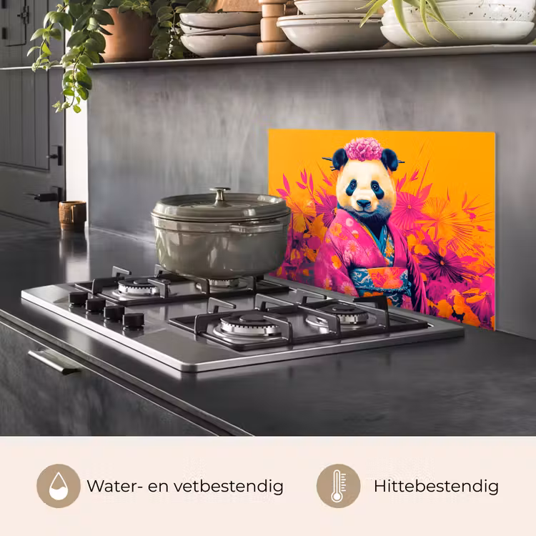 Spatscherm keuken - Kimono - Roze - Panda - Bloemenkroon — 7