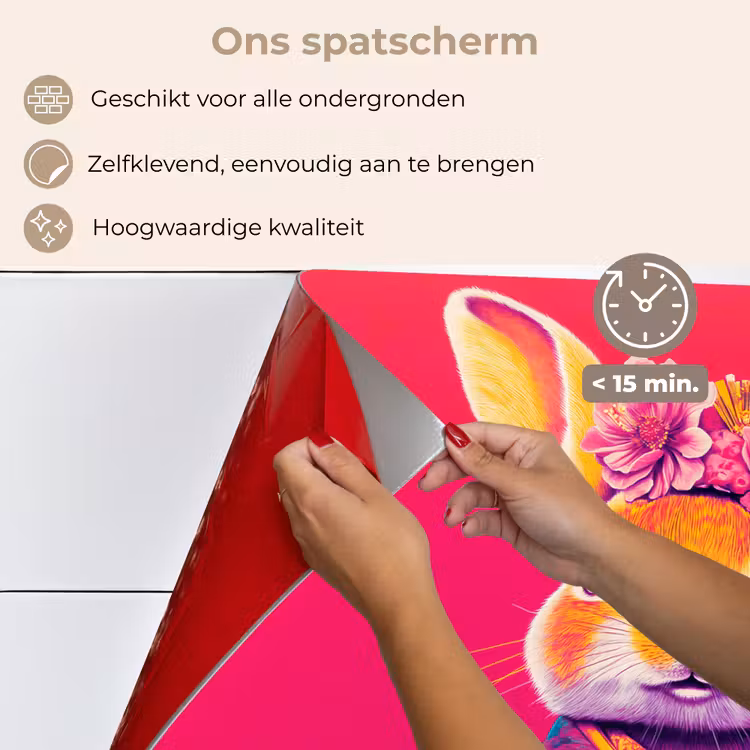 Spatscherm keuken - Konijn - Bloemen - Kleurrijk - Kimono — 4