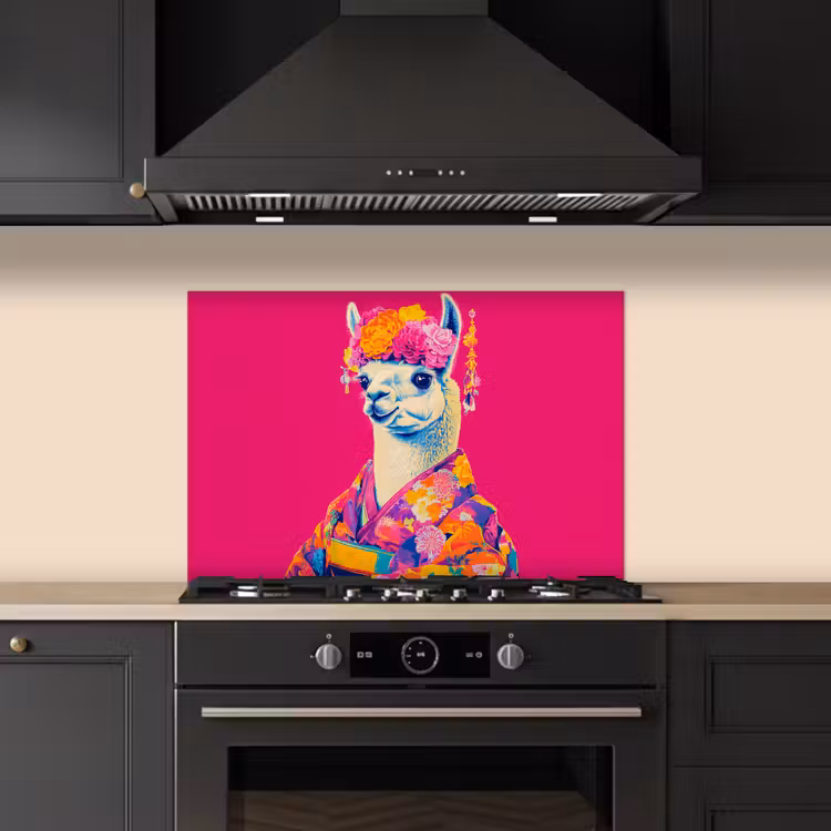 Spatscherm keuken - Lama - Kimono - Bloemenkrans - Felroze — 2