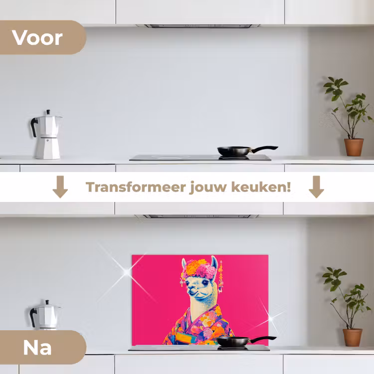 Spatscherm keuken - Lama - Kimono - Bloemenkrans - Felroze — 3