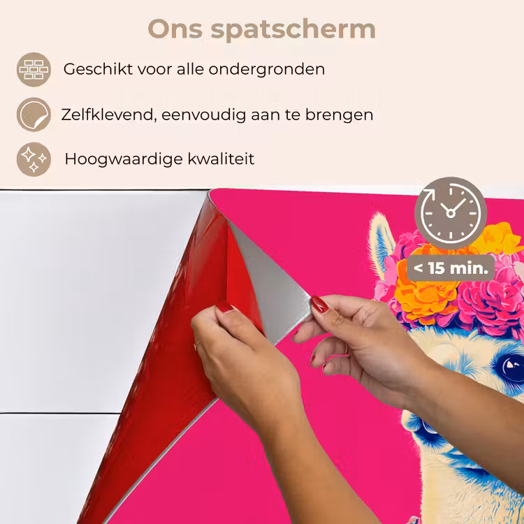 Spatscherm keuken - Lama - Kimono - Bloemenkrans - Felroze — 4