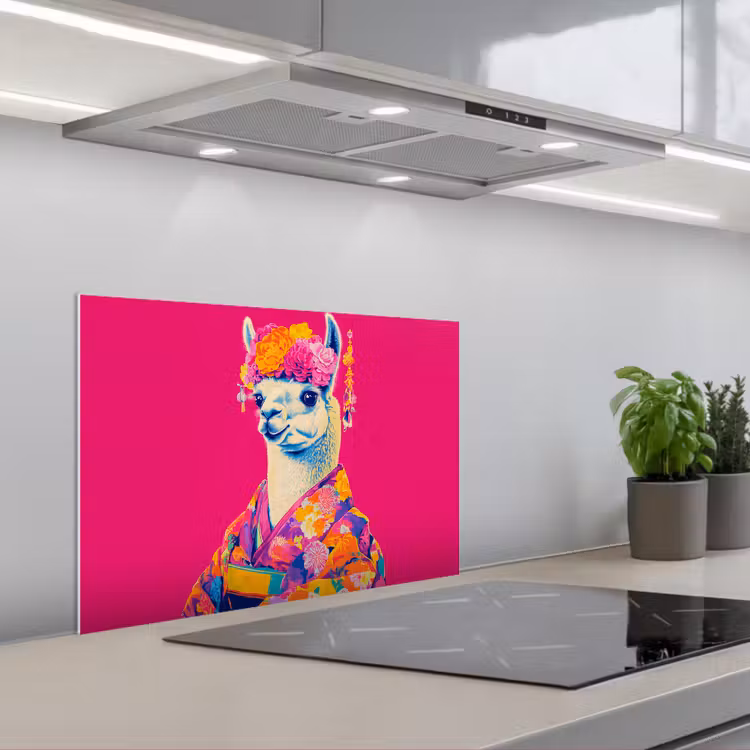 Spatscherm keuken - Lama - Kimono - Bloemenkrans - Felroze — 5