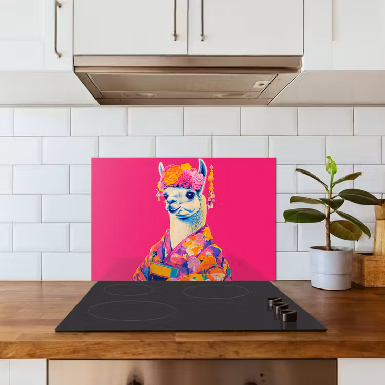 Spatscherm keuken - Lama - Kimono - Bloemenkrans - Felroze — 6