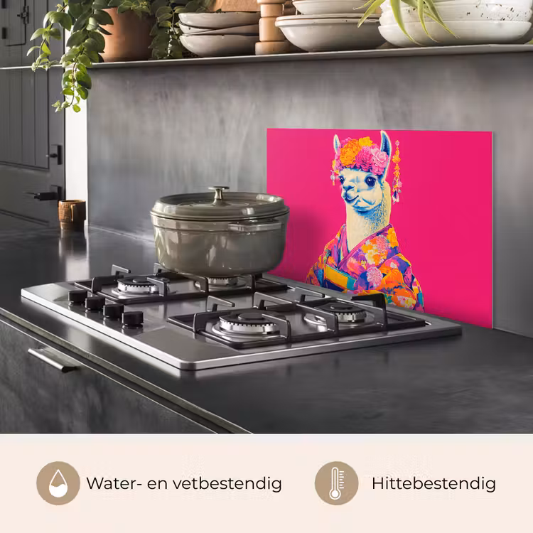 Spatscherm keuken - Lama - Kimono - Bloemenkrans - Felroze — 7