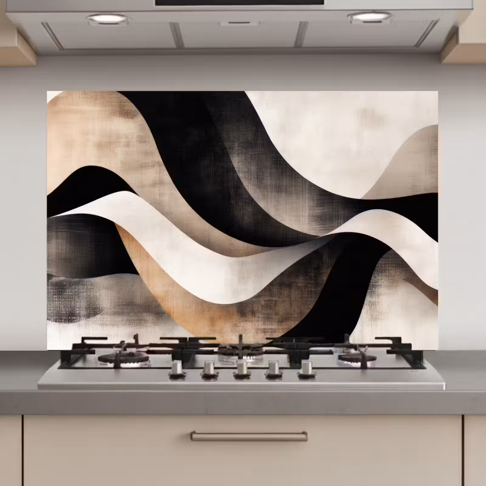 Spatscherm keuken - Abstract - Golven - Zwart - Verweerd — 1